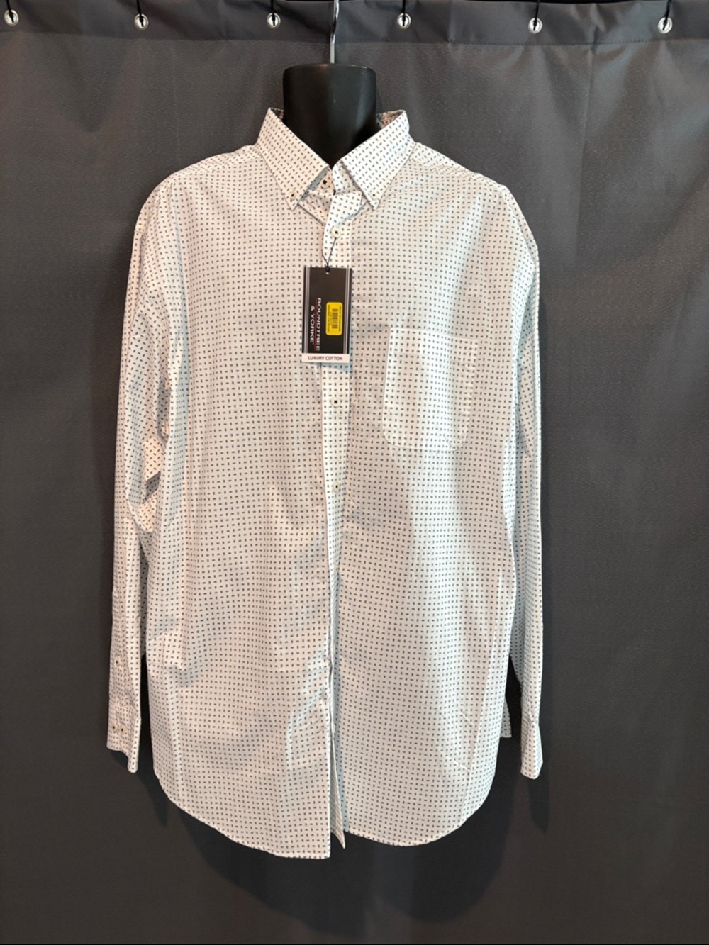 Roundtree & Yorke White Shirt with Navy Microdot Pattern